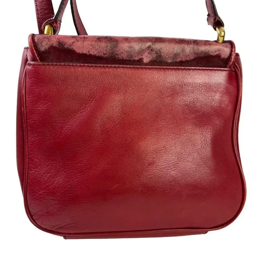 Fossil Womens Red Calf Hair Fur Crossbody Genuine Leather Purse Shoulder Bag